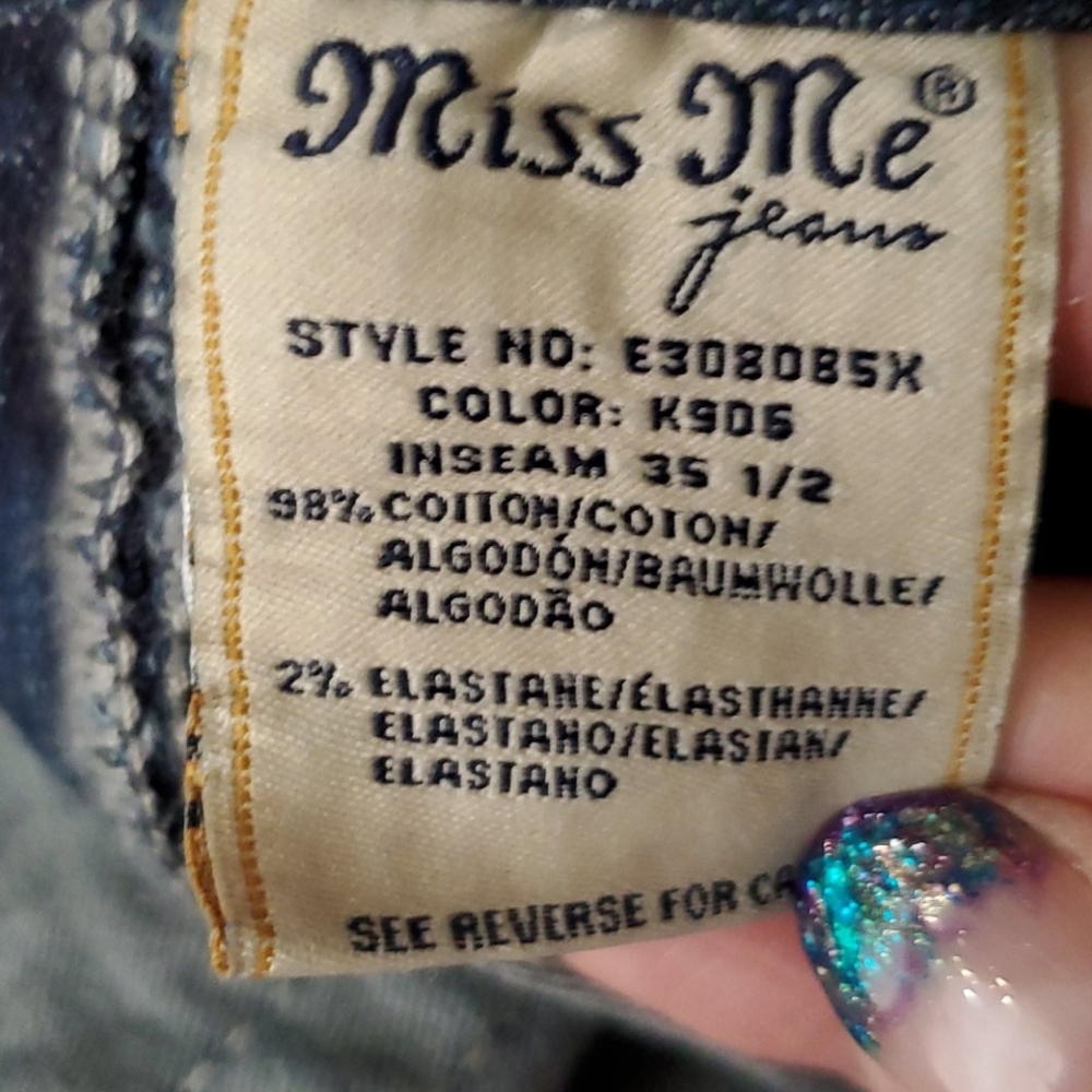 Miss Me Standard Boot Cut Designer Rhinestone Denim Blue Jeans - Long Length - Picture 6 of 9